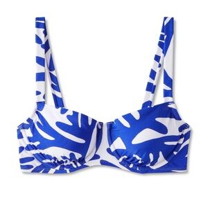 Kona Sol Women's Swim Coral Print Underwire Bikini Top Size 14 Blue White